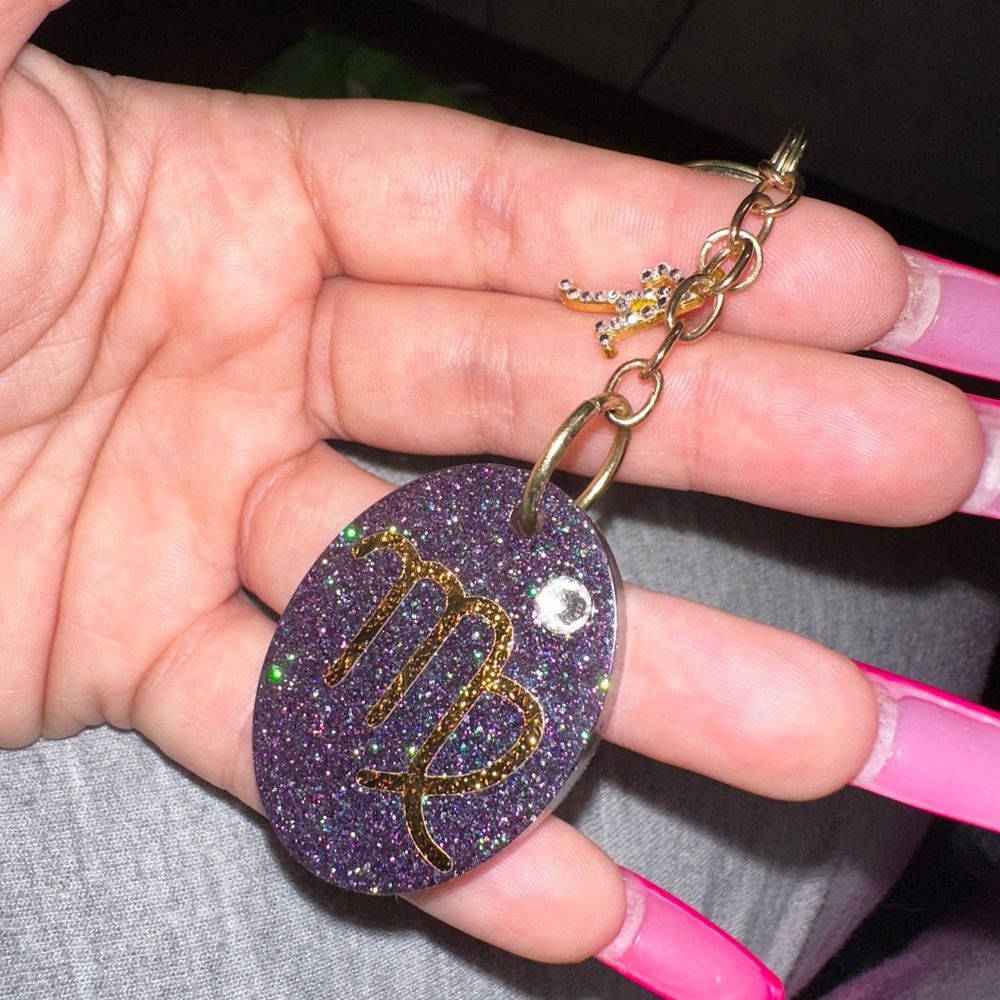 Virgo with initial “A” keychain embellished with Swarovski crystals